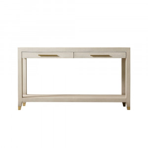 Консоль бежевая с двумя ящиками Мередит МДФ / Металл / Шагреневая кожа
