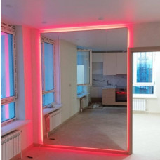 Большое декоративное зеркало с задней RGB эмбилайт подсветкой в металлической раме Рэйнбоу 